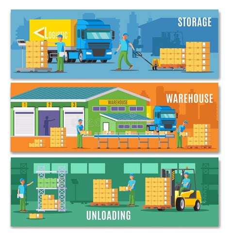 Warehouse Horizontal Banners Set Stock Vector Illustration Of