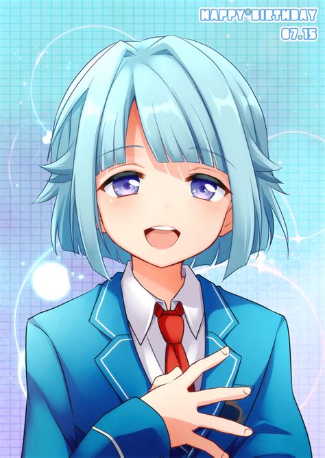 Safebooru 1boy Blue Hair Blush Dated Ensemble Stars Happy Birthday Jacket Male Focus Necktie