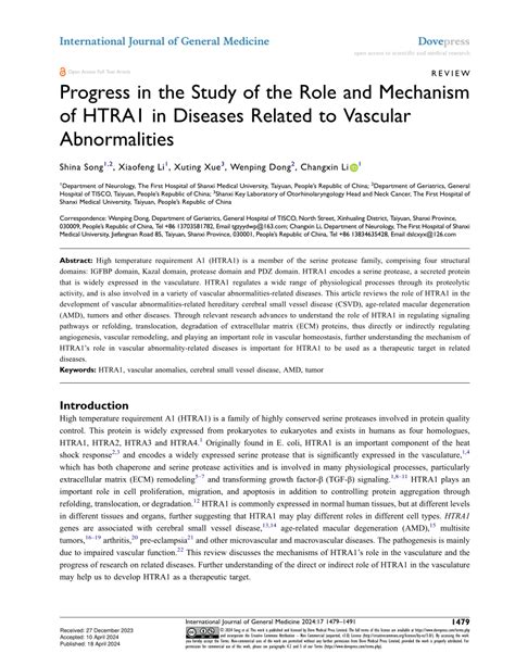 PDF Progress In The Study Of The Role And Mechanism Of HTRA1 In