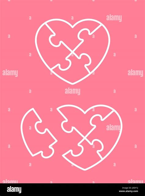 Jigsaw Puzzle Heart Icon With Missing Piece And Complete Version Vector Illustration Stock