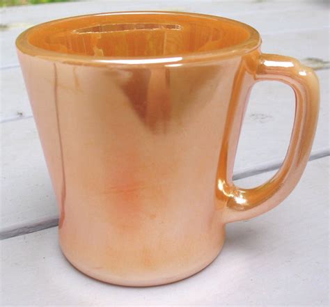 Vintage Fire King Oven Ware Peach Luster Coffee Mug Orange With D Handle