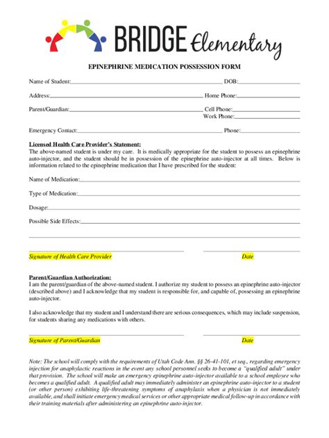 Fillable Online EPINEPHRINE MEDICATION POSSESSION FORM Fax Email Print