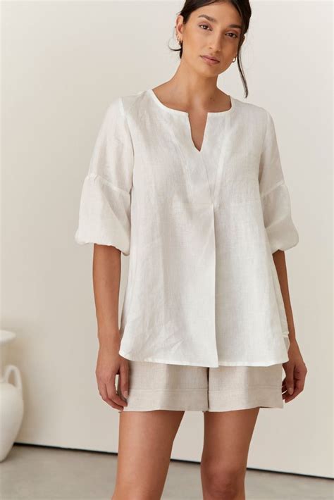 Clancy Linen Top Warm White Linen Top Outfit Linen Top Daytime Outfit