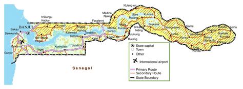 Large Detailed Map Of Gambia With Roads Cities And Airports Gambia