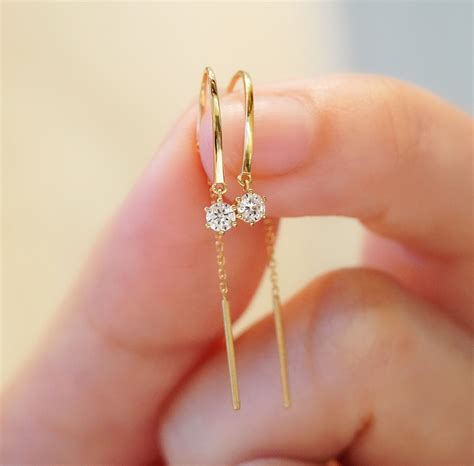 0 2carat Diamond Dangle Hook Earrings For Women Solid Gold 18K