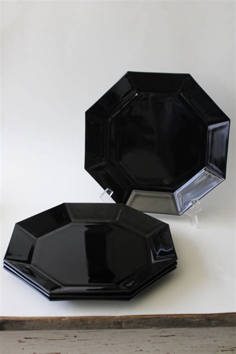 Octime Vintage Arcoroc France Ebony Black Glass Dinner Plates Set Of Four