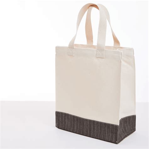 Large Canvas Tote Bag with Olive Pinstripe Denim by Cayson Designs