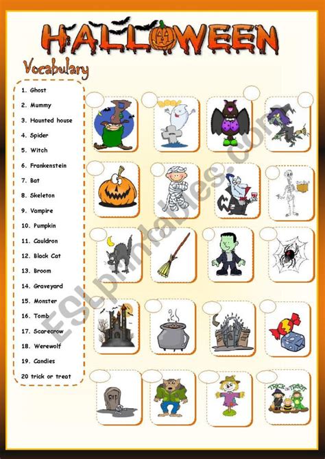 Halloween Vocabulary Worksheets Free