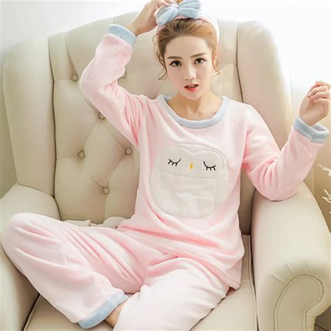 Autumn And Winter Coral Velvet Women Pajamas Kawaii Flannel Long