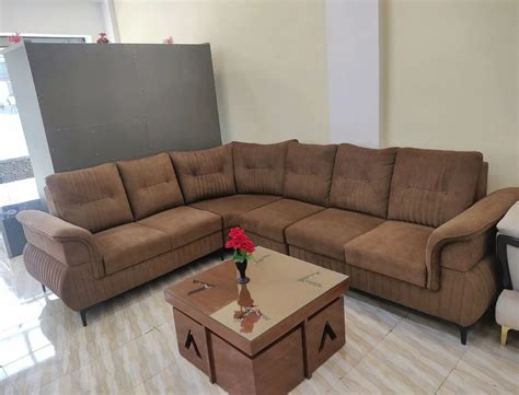 Wooden Seater Brown L Shape Corner Sofa Set With Lounger At Rs