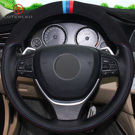 Lqtenleo Black Genuine Leather Suede Diy Car Steering Wheel Cover For