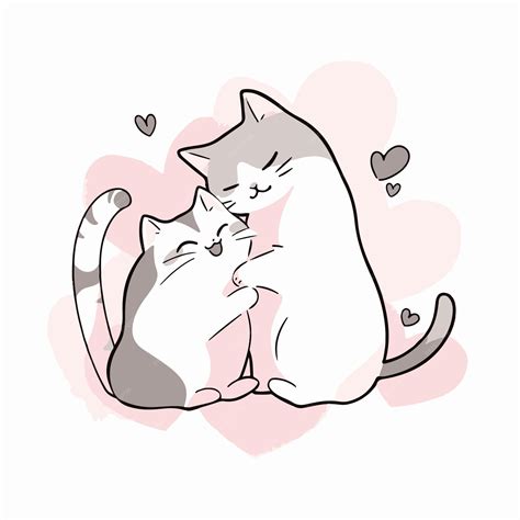 Premium Vector | A cartoon drawing of two cats hugging each other.