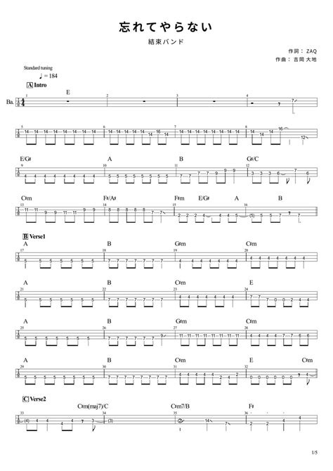 結束バンド 忘れてやらない Tabのみベース Tab譜 4弦 Tab By Ts Bass Score