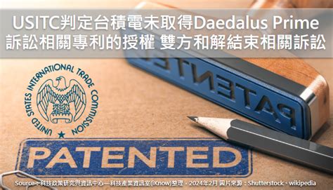 專利情報 ： Usitc判定台積電未取得daedalus Prime訴訟相關專利的授權，雙方和解結束相關訴訟 科技產業資訊室iknow