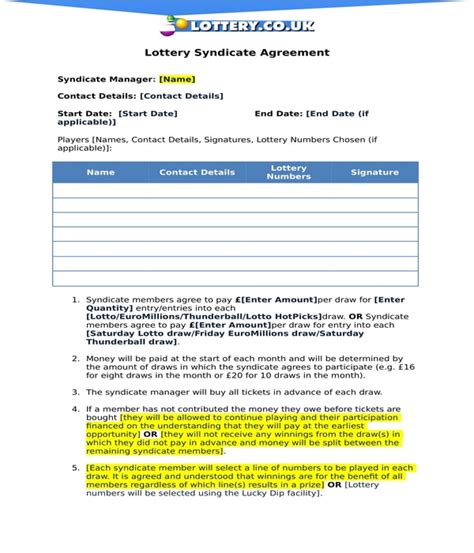 Free 5 Lottery Agreement Forms In Pdf Ms Word