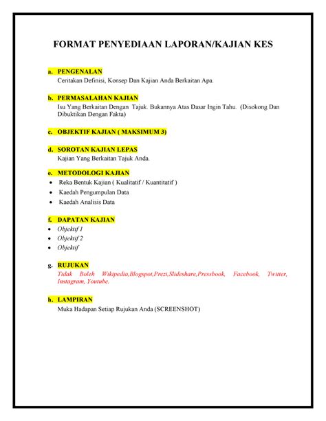 Kertas Kerja DAN Kajian KES FORMAT PENYEDIAAN LAPORAN KAJIAN KES A