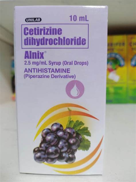 Alnix Cetirizine Dihydrochloride 2 5mg Ml Syrup Oral Drops 10ml