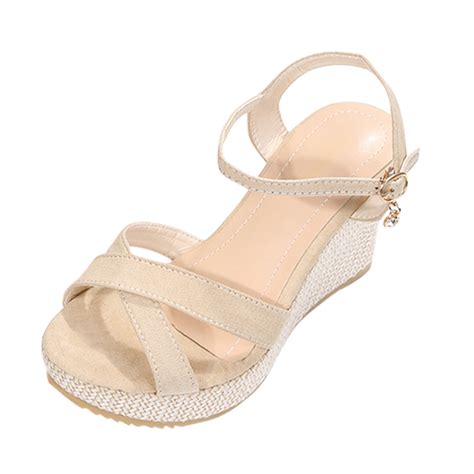 Vbarhmqrt Female Summer Sandals Platform Womens Summer Wedge Open Toe Flannelette Clasp Sandals