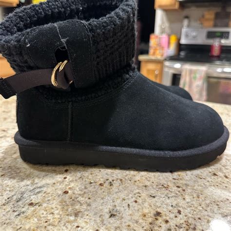 Ugg Shoes Ugg Classic Solene Mini Knit Black Shearling Lined Boot Poshmark