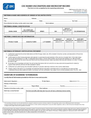 Fillable Online CDC Rabies Vaccination And Microchip Record A