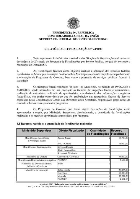 Relat Rio De Fiscaliza O N Munic Pio De Dobrada Controladoria