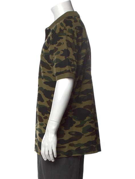 A Bathing Ape Ape Head Logo Camouflage Print Polo Shirt Green Polos