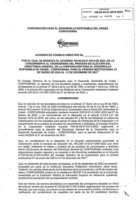 ModificaciÓn El Acuerdo100 02 02 01 0013 2023 Reglamentario Del