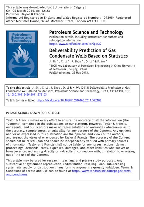 PDF Deliverability Prediction Of Gas Condensate Wells Based On Statistics