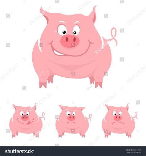 Funny Cartoon Pig Various Emotions Vector Stock Vector (Royalty Free ...