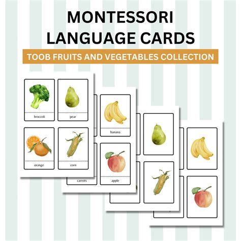 Montessori Language Cards Toob Fruits And Vegetables Collection Three