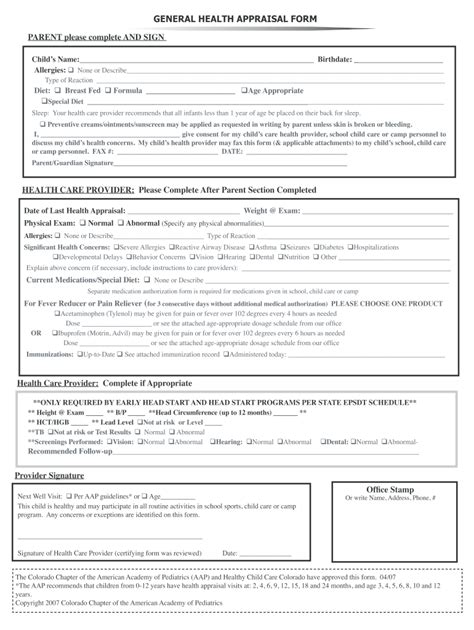 General Health Appraisal Form Fill Online Printable Fillable Blank