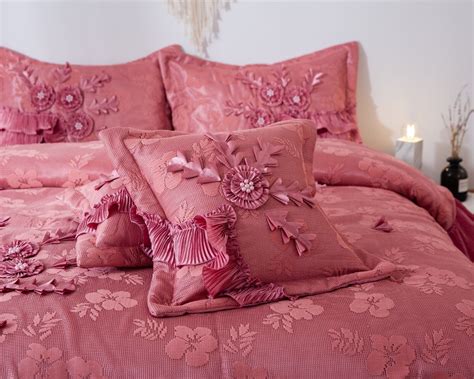 Tache 6 Piece Fancy Satin Pink Royal Dreams Ruffled Floral Comforter