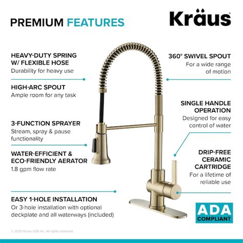 Kraus Britt Brushed Gold Single Handle Pull Down Kitchen Faucet Deck Plate Included Kpf 1690bg