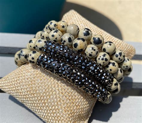 Dalmatian Jasper Beaded Bracelet 8MM Etsy