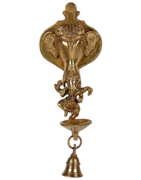 Tiikart Ganesha Wall Hanging Deepak With Bell Brass Hanging Diya