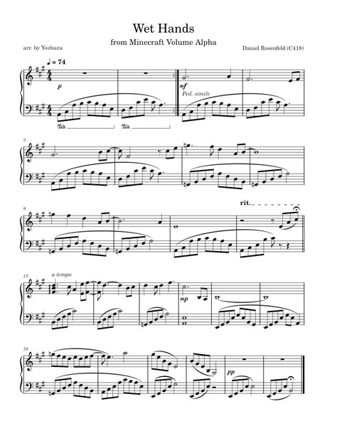 Wet Hands C418 Minecraft Volume Alpha Sheet Music For Piano Solo