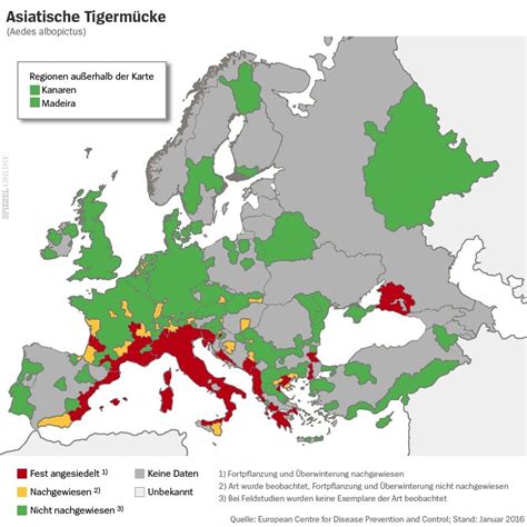 Asiatische Tigermücke Verbreitung in Europa Grafik DER SPIEGEL