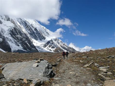 Tilicho Peak And Way To Tilicho Lake From Base Camp Nepal Stock Image