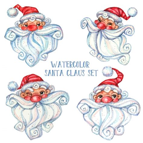 Premium Vector | Set of watercolor santa claus.