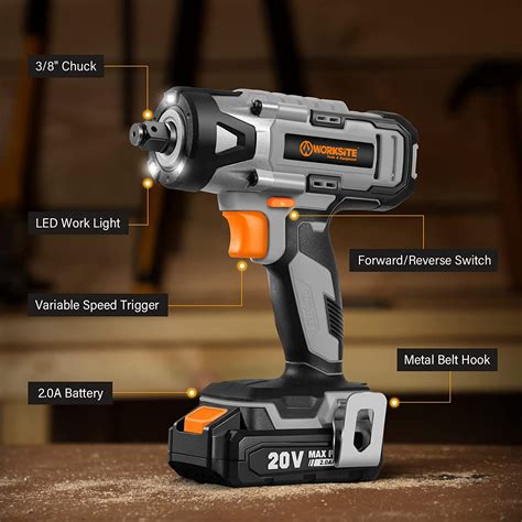 Buy WORKSITE 20V Cordless Impact Wrench 3 8 Inch Impact Gun With 2 0A