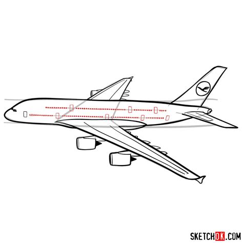 How To Draw Airbus A380 Lufthansa Side View Sketchok Easy Drawing