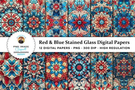 Red Blue Stained Glass Digital Papers Graphic By Sagorarts Creative