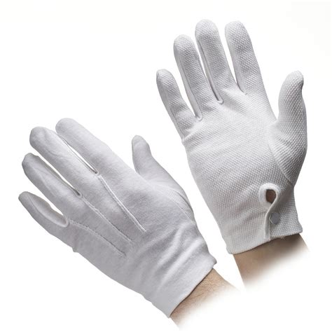 White Cotton Beaded Grip Gloves With Snap Wrist Food Service Gloves