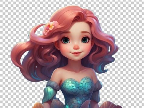 Personagem De Desenho Animado Sereia Menina Bonita Psd Premium