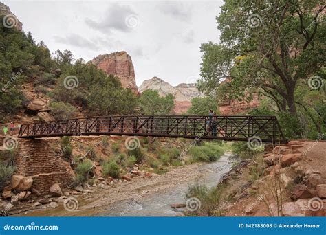 Bridge Over River In Zion Canyon National Park Stock Photo Image Of