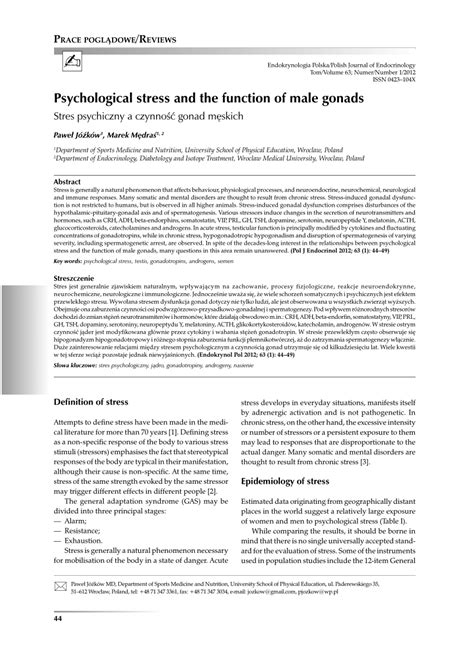 (PDF) Psychological stress and the function of male gonads