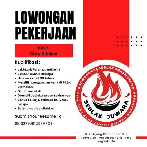 Lowongan Kerja Kasir Crew Kitchen Di Seblak Juwara LokerJogja ID