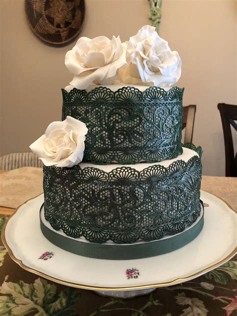 Emerald Green Lace Wedding Cake