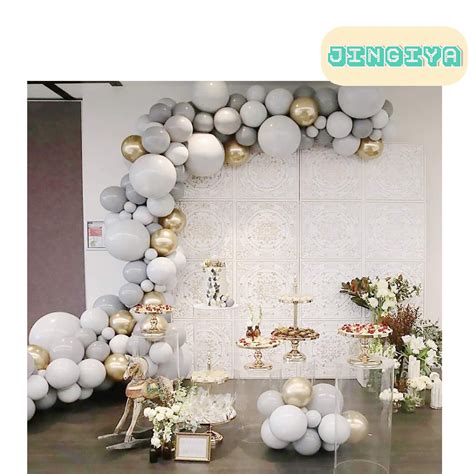 White And Grey Balloon Garland Arch Kit Pcs Party Decorations