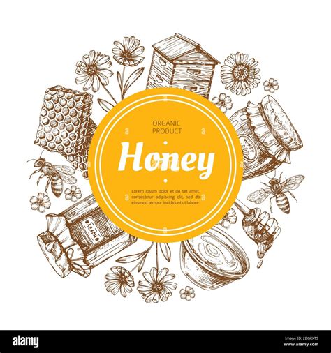 Honey Label Naturfarm Honig Abzeichen Mit Biene Und Wabe Vintage Hand